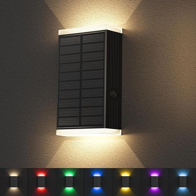 Solar Wall Light Outdoor, RGB & Warm White 8 Modes Dusk to Dawn Lighting Wall by UGDLUCK
