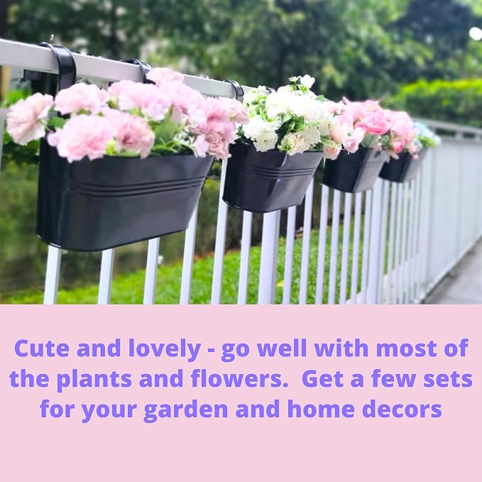 LaLaGreen Rail Planter Outdoor Plants Black Metal Iron Hanging Flower Pots Deck - Image 3