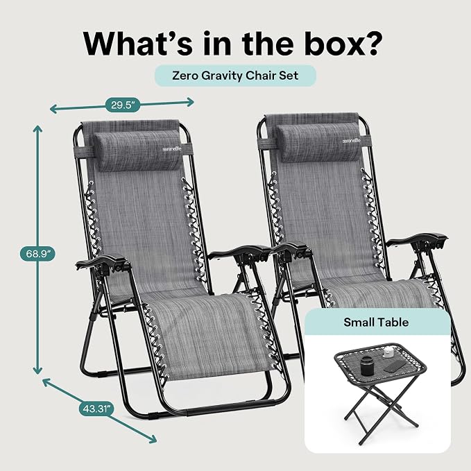 SereneLife Outdoor Zero Gravity Lounge Chair Set - Image 2