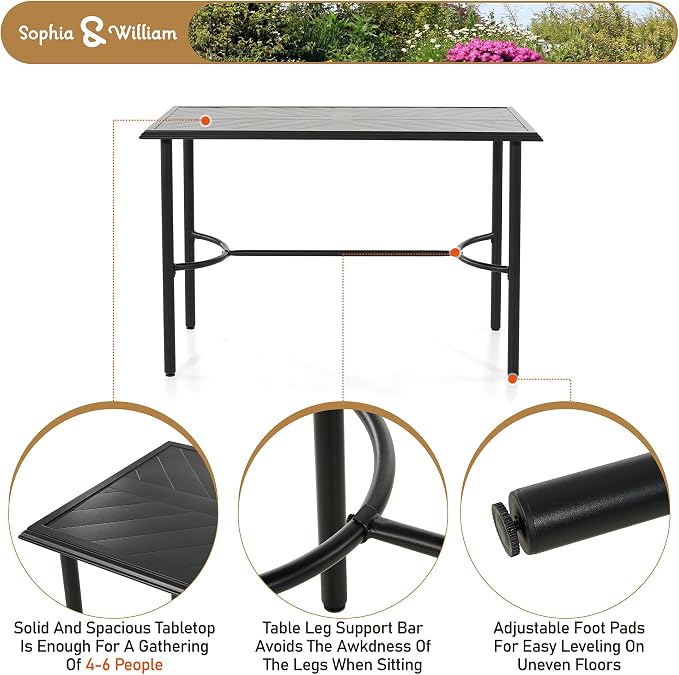 Sophia & William Patio Bar Set 5 Piece Outdoor High Dining Table and Chairs Set - Image 3