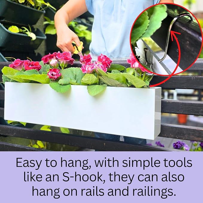 LaLaGreen Wall Planter White Carbon Steel Metal Hanging Flower Pots, Long - Image 4