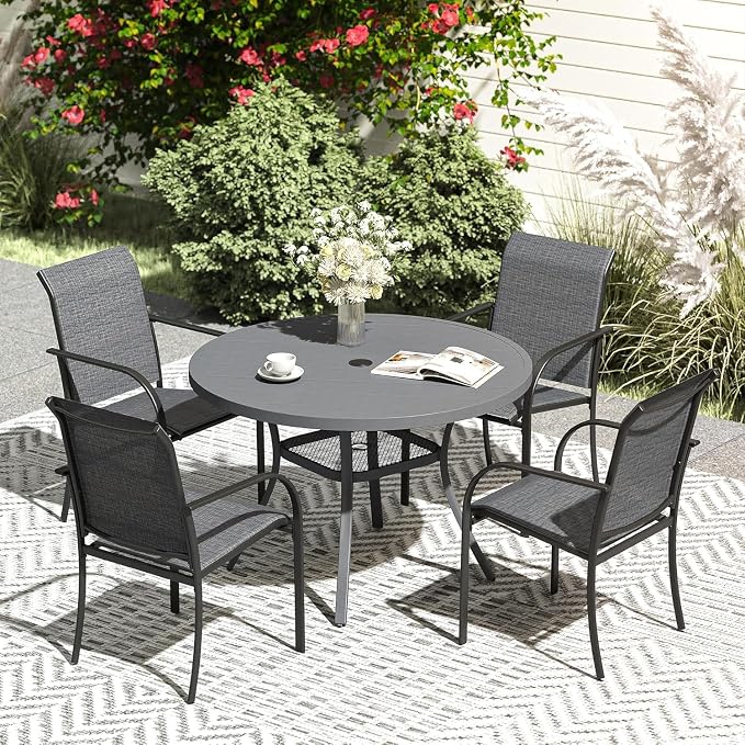 VICLLAX 5 Pieces Patio Dining Set, Outdoor Furniture Set Includes 41.2" Round by HOME