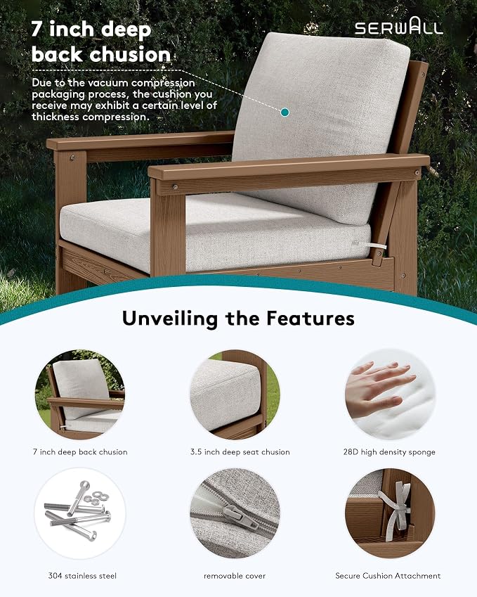 SERWALL HDPE Patio Conversation Set, 6-piece Sectional Outdoor Furniture Set - Image 4