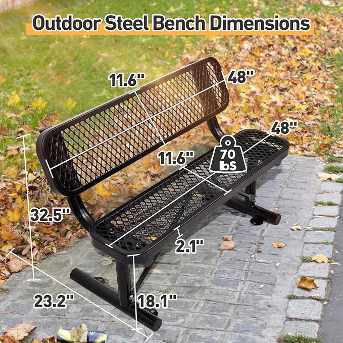4FT/48INCH Heavy Duty Metal Park Bench - Image 2