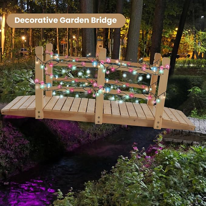 HAPPYGRILL 5FT Wooden Garden Bridge, Decorative Pond Landscaping Bridge - Image 3