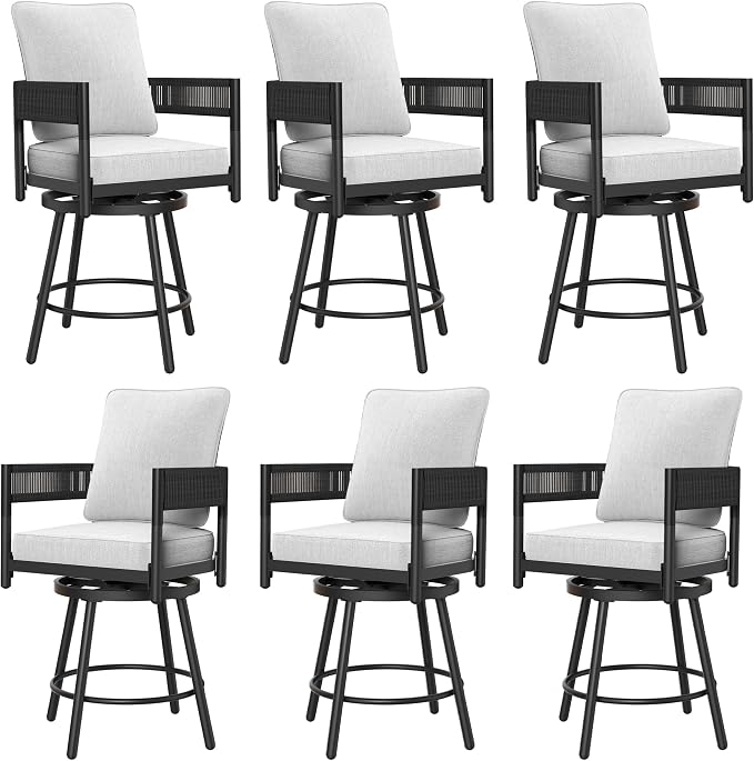 Grand patio Outdoor Swivel Bar Stools Set of 6, Curved Woven Wicker Backrest by GrandPatio
