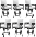 Grand patio Outdoor Swivel Bar Stools Set of 6, Curved Woven Wicker Backrest by GrandPatio