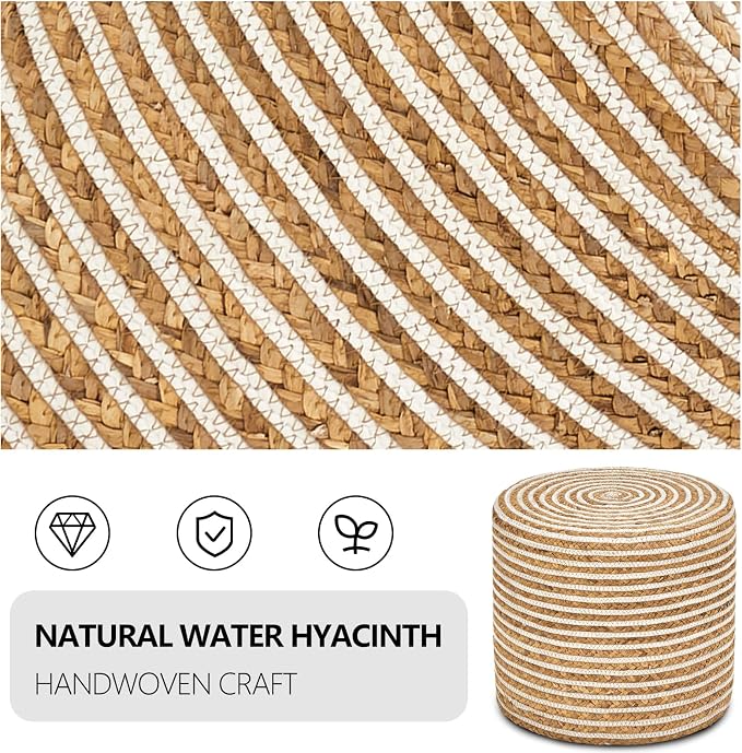 Wimarsbon 18'' Ottoman Pouf, Natural Braided Poof, Rustic Handweave Lounge - Image 7