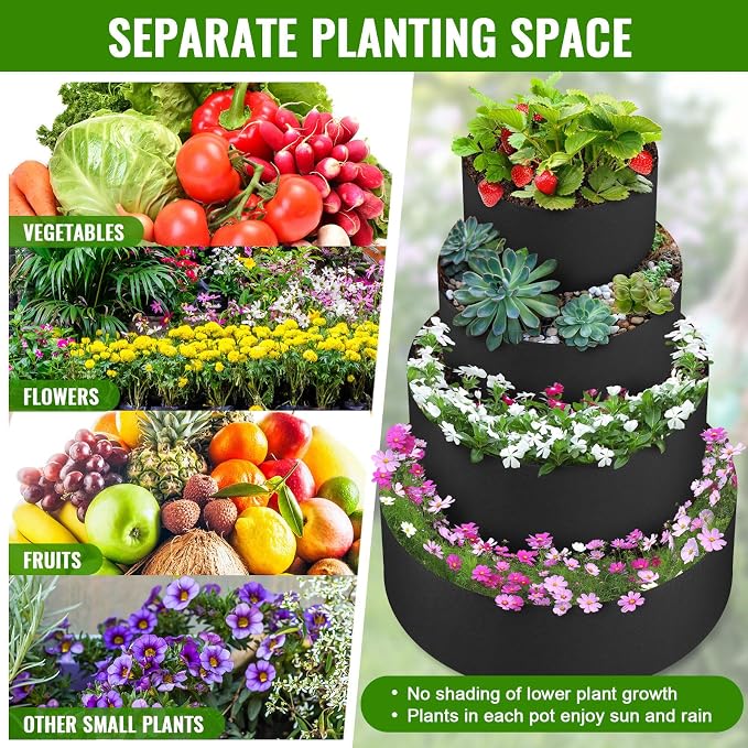 4 Pcs Plant Grow Bags 4 Tiered Strawberry Planter Tower Fabric Raised Garden - Image 6