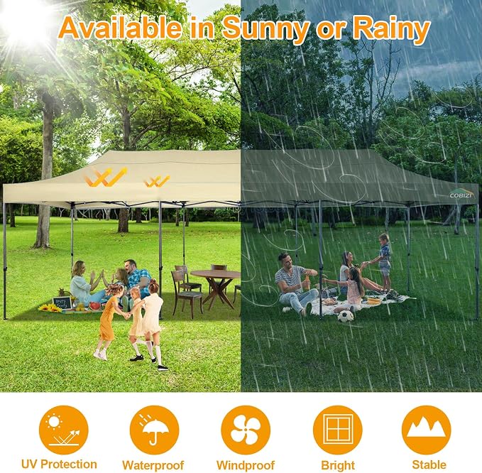COBIZI 10x30 Pop Up Canopy Without Sidewall, Heavy Duty Canopy UPF 50+ All - Image 7