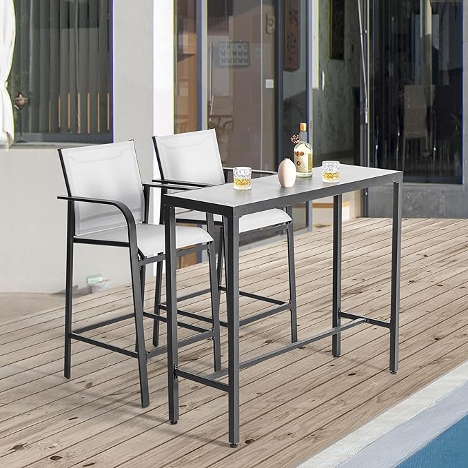 NUU GARDEN 3-Piece Outdoor Bar Set, Patio Bar Table and 2 Textilene High Bar - Image 3