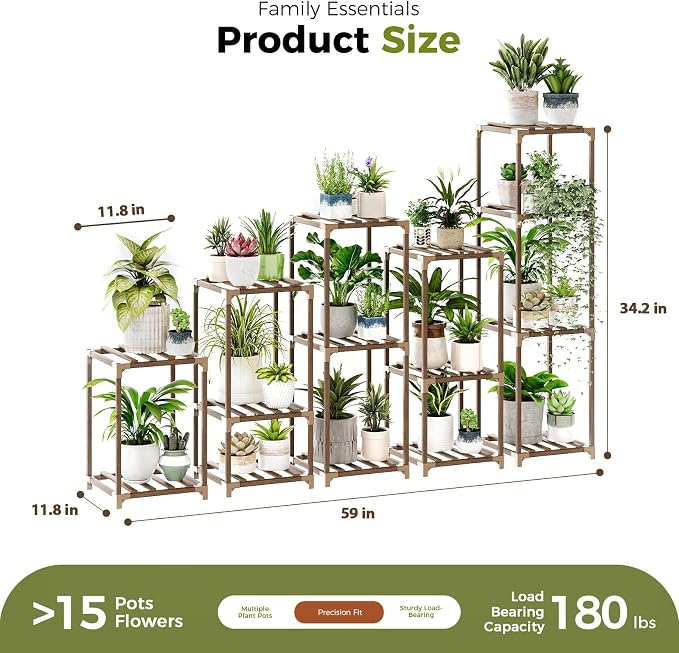 Bamworld 5 Sets Plant Stands Indoor Outdoor Combo Plant Shelves Wooden Plant - Image 5