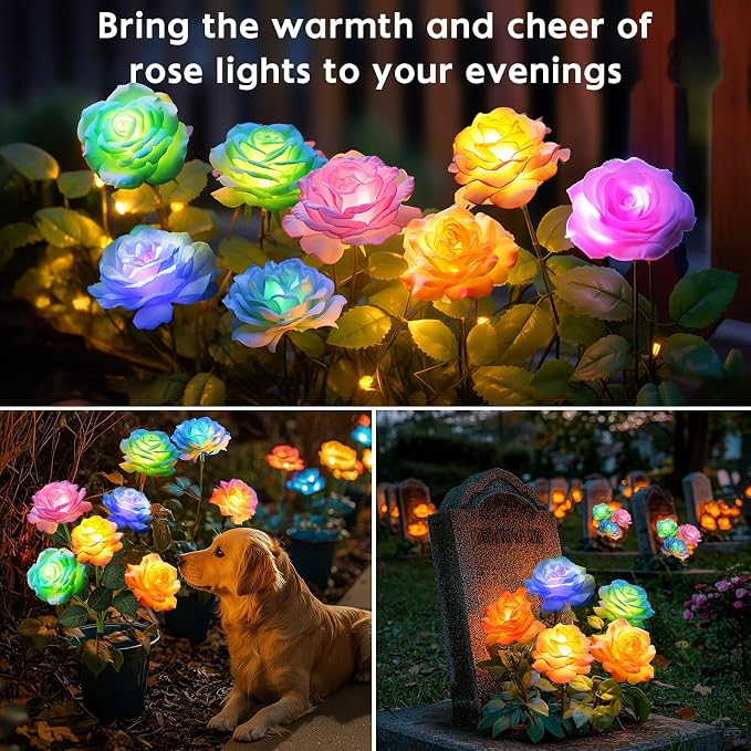Solar Rose Lights Outdoor: 10 Pack IP65 Waterproof 7-Color Changing LED Flower - Image 7
