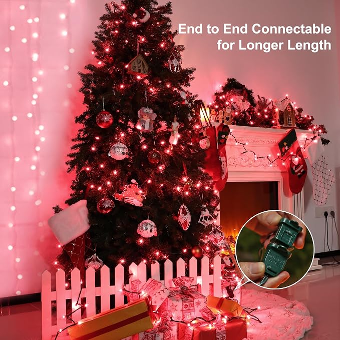 BrizLabs Pink Christmas Lights, 69.6ft 300 Count Pink String Lights Connectable - Image 5