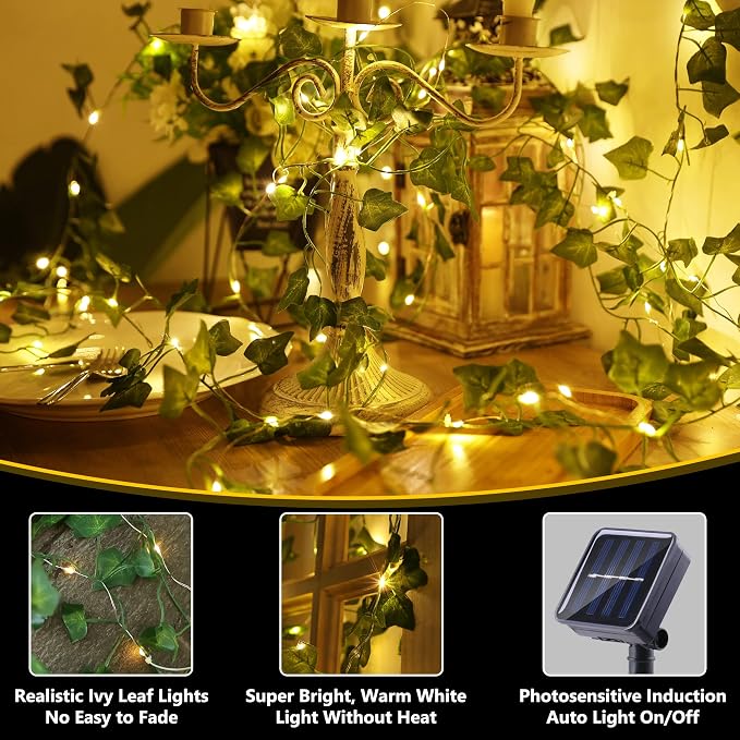 Brizled Solar Vine String Lights, 33ft 100 LED Solar String Lights, 8 Modes - Image 2