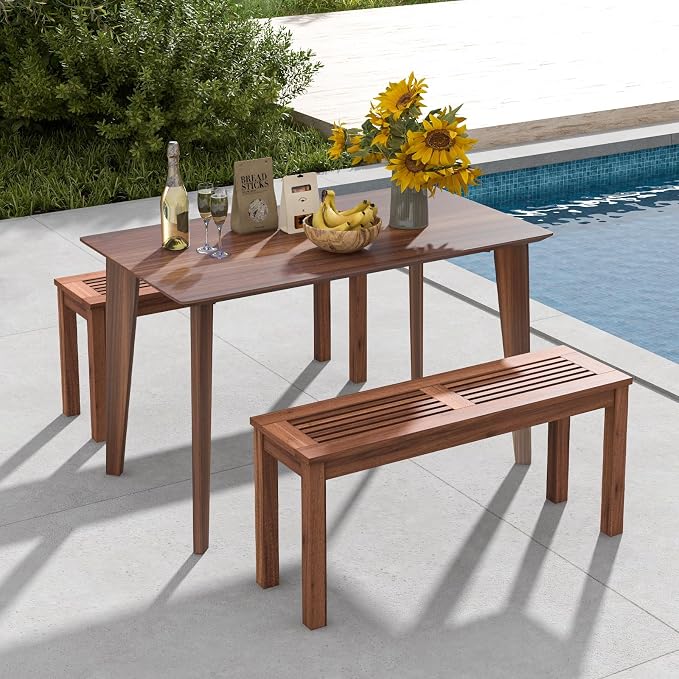 Tangkula Patio Wood Bench, 2-Person Solid Wood Bench - Image 2
