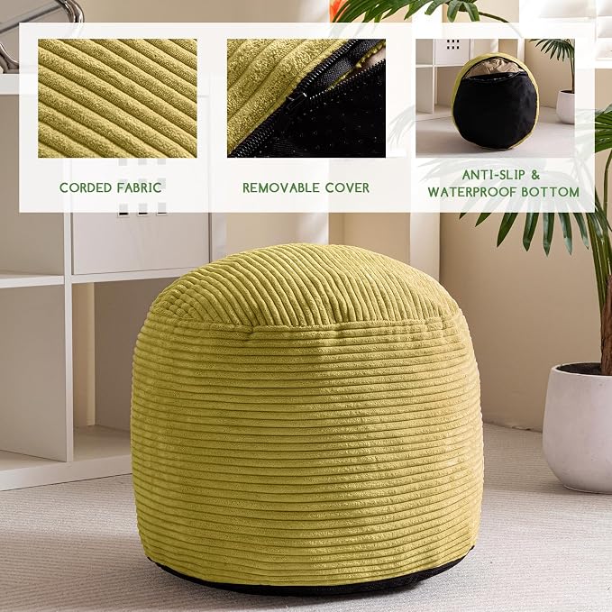 HIGOGOGO Round Stuffed Pouf Ottoman, Corduroy Poufs - Image 3