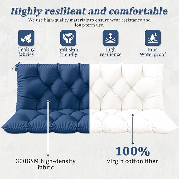 Porch Swing Cushion with Backrest 2-3 Seater Outdoor Bench Cushions Waterproof - Image 4