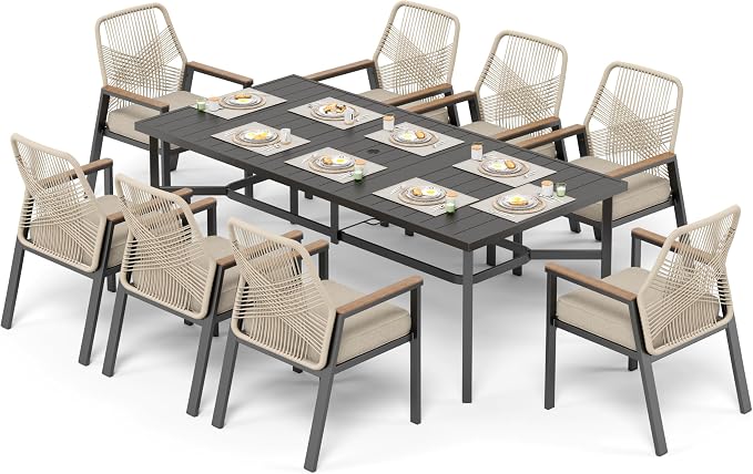 9 Pieces Patio Dining Set, 8 x Woven Rattan Chairs - Image 9