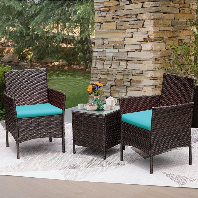Greesum 3 Pieces Patio Furniture Sets Outdoor PE Rattan Wicker Chairs - Image 3