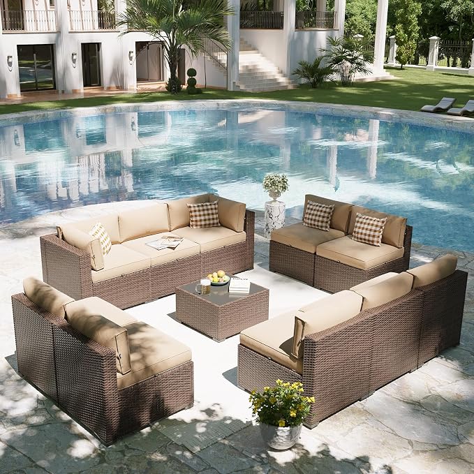 Aoxun Patio Furniture Set, 11 Piece Outdoor Sectional Sofas - Image 5