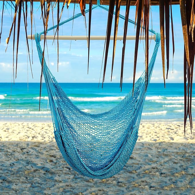 Barydat 2 Pcs Hanging Hammock Chair Boho Swing Chair Indoor Outdoor Cotton Rope - Image 6