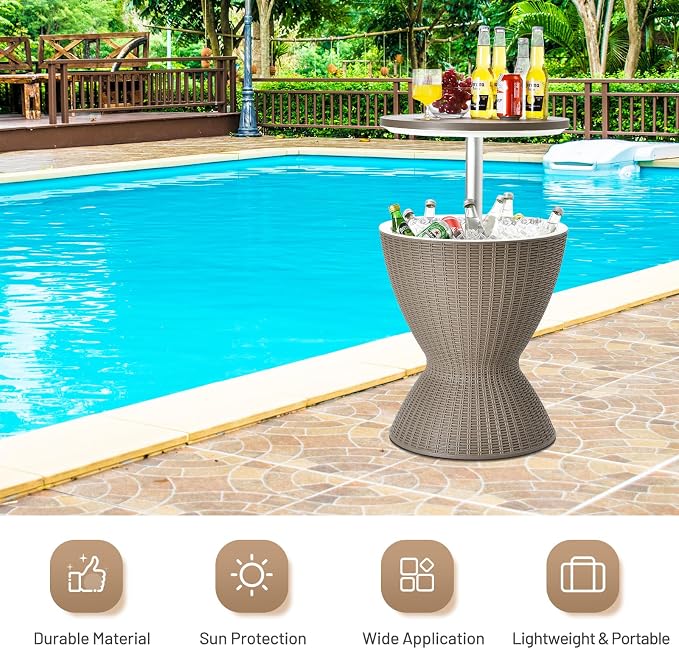 Tangkula Outdoor Cool Bar Table, Rattan Style Patio 8 Gallon Beer and Wine - Image 8
