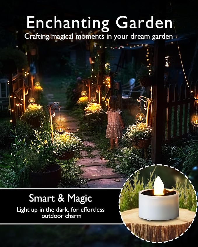 Homemory 8Pcs Solar Tea Lights Outdoor Waterproof, Rechargeable Dusk to Dawn - Image 4