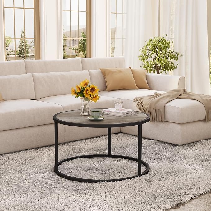 SAYGOER Small Round Coffee Table, Modern Coffee Tables - Image 7