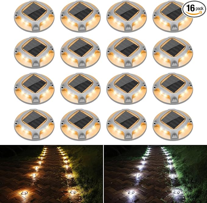 VOLISUN Solar Driveway Lights Dock Marine Lights 16 Pack, 2 Colors in 1 by VOLISUN