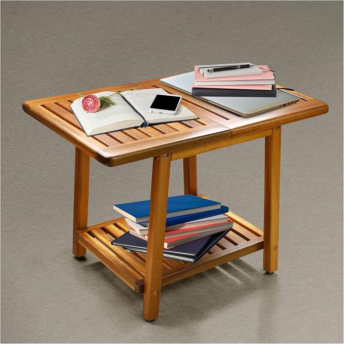 ENKEZI Acacia 24 Inches Outdoor Side Table, 2-Tier Sturdy Patio, End Table - Image 8