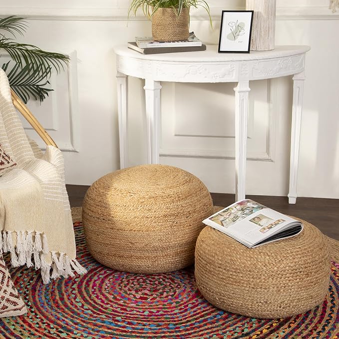 REDEARTH · Jute Circular Low Pouf Ottoman - Image 2
