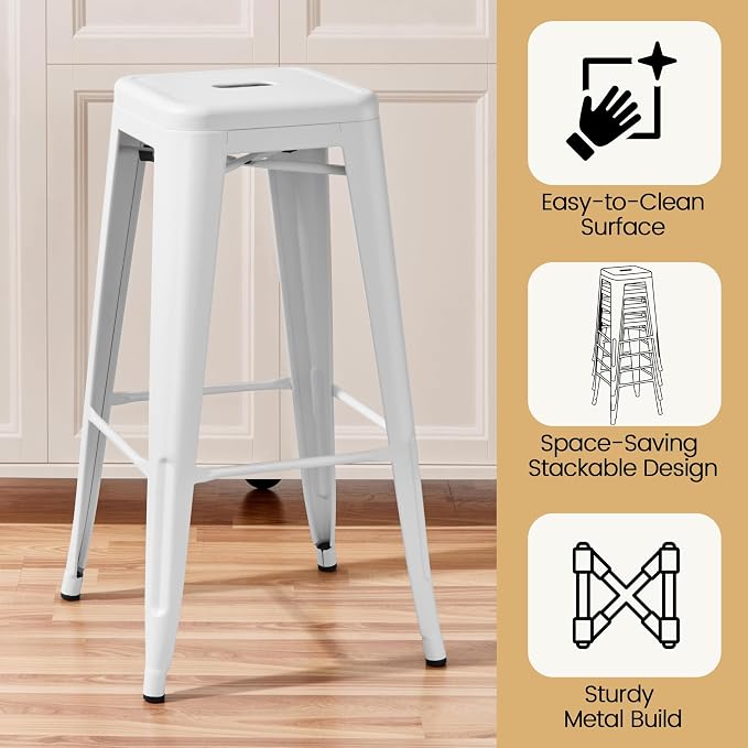 Yaheetech 30'' Metal Bar Stools 4PCS Bar Height Barstools Stackable Bar Chairs - Image 6