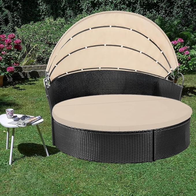 Outdoor Sunproof Waterproof Round Bed Cover, Replacement Patio Furniture Daybed - Image 4