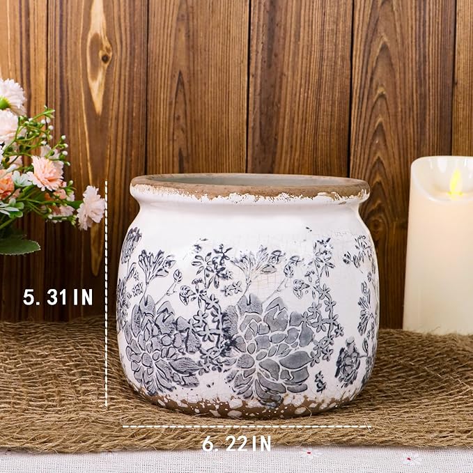 Flower Pot, Vintage Gray Ceramic Pot - Image 2