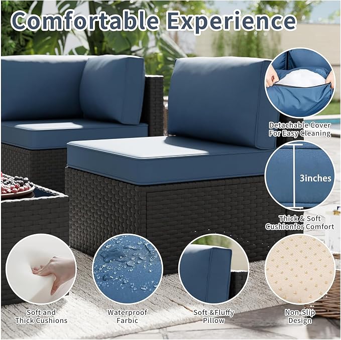 5pcs Patio Outdoor Furniture Sets Conversation Set, Low Back All-Weather Rattan - Image 4