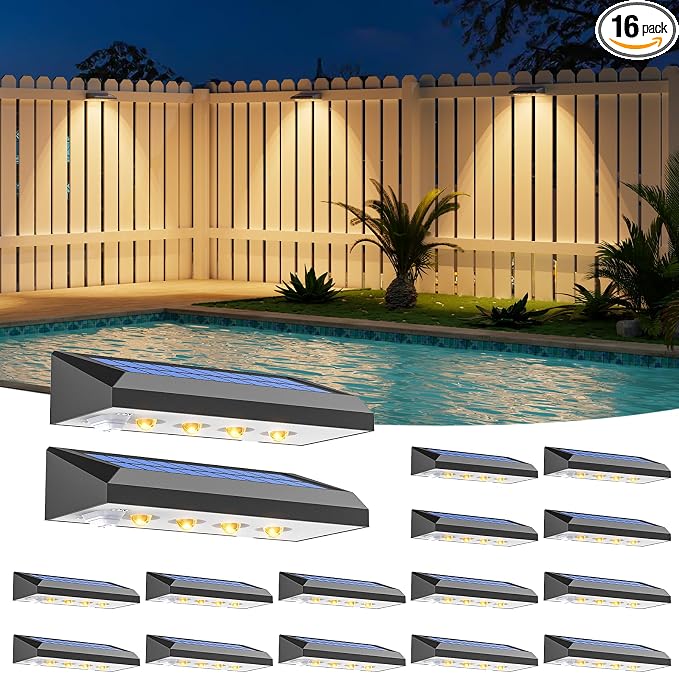 VOLISUN Solar Fence Lights Outdoor Waterproof IP65, 16 Pack Fence Lights Solar by VOLISUN