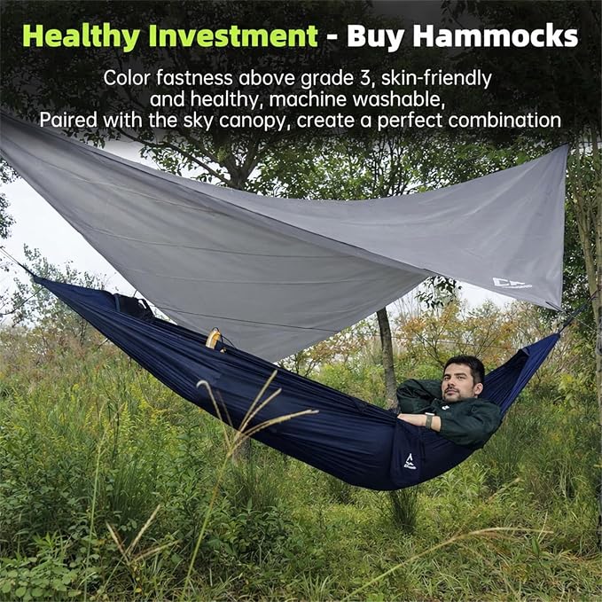 Camping Hammock with Mosquito Net, 2 Person Hammock Bug Net, Parachute Nylon - Image 4