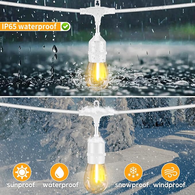 SUFEIMAS 100FT White Outdoor String Lights, IP65 Waterproof 30+2 Plastic LED - Image 2