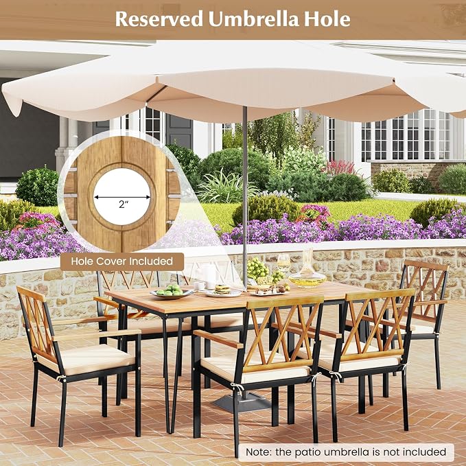 Tangkula 7-Piece Patio Dining Set, Acacia Wood Outdoor Furniture Set - Image 5