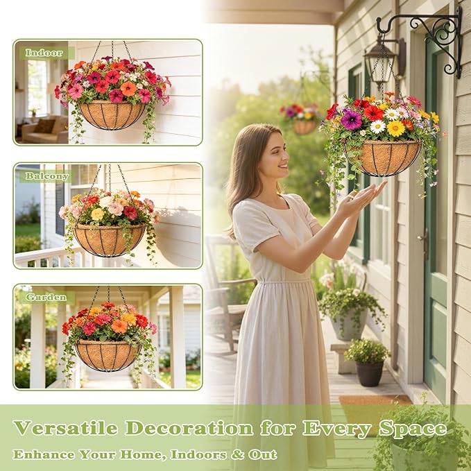 4 Pack 8 Inch Hanging Baskets for Plants Outdoor Metal Hanging Planter Hanging - Image 2