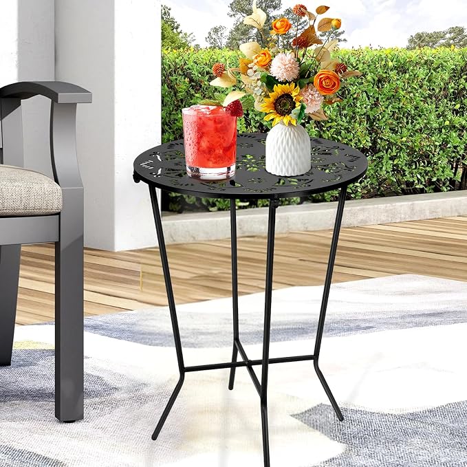 25" Height Side Table, 18inch Round Metal Outdoor Patio Bistro Table, Weather by Plant+Castle