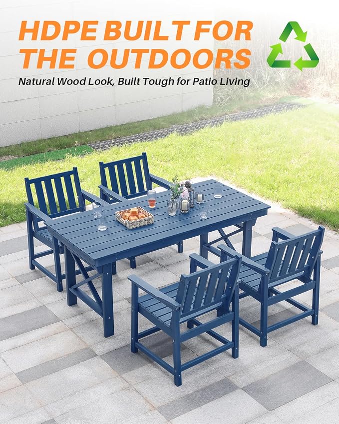 HDPE Outdoor Dining Table, 66.9” Rectangle Patio Dining Table - Image 5
