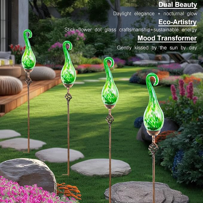 Garden Solar Lights Outdoor, Decorative LED Pearlized Glass Spiral Garden Stake - Image 5