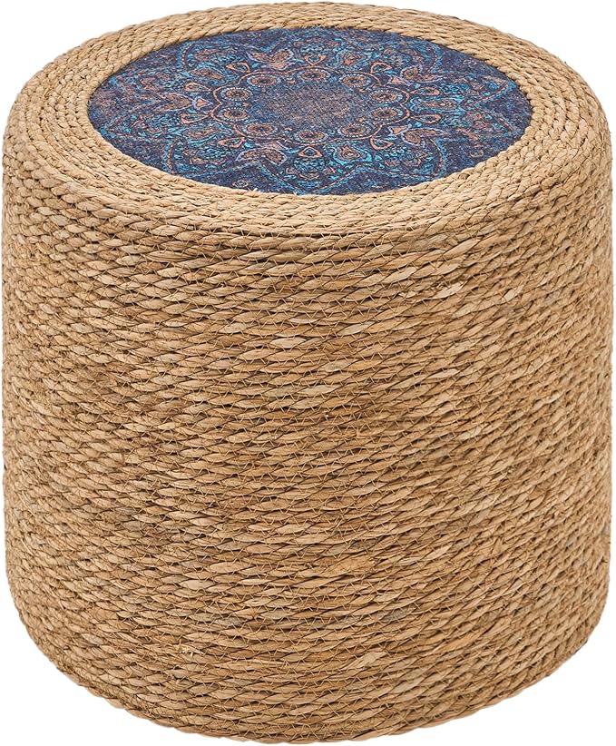 Handwoven Ottoman Pouf, Natural Seagrass Footstool, Round Braided Outdoor Seat by LGENHOOMHandwovenNaturalWaterHyacinthBasket