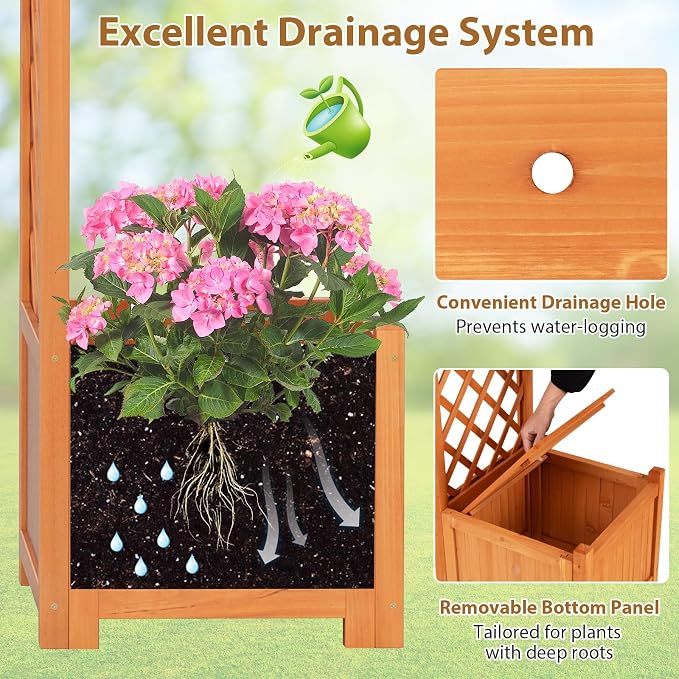 Giantex Garden Arbor with Planter Boxes, Wooden Arch with Trellis and Raised - Image 5