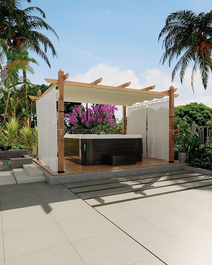 10x13 Ft Outdoor Pergola with Retractable Canopy Aluminum Gazebo Imitation - Image 7