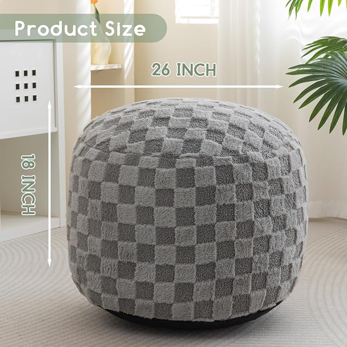 HIGOGOGO Round Stuffed Pouf Ottoman, Plaid Poufs - Image 2
