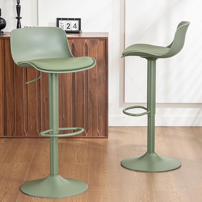 Kidol & Shellder Bar Stools Set of 2 Olive Green Adjustable Swivel Counter - Image 7