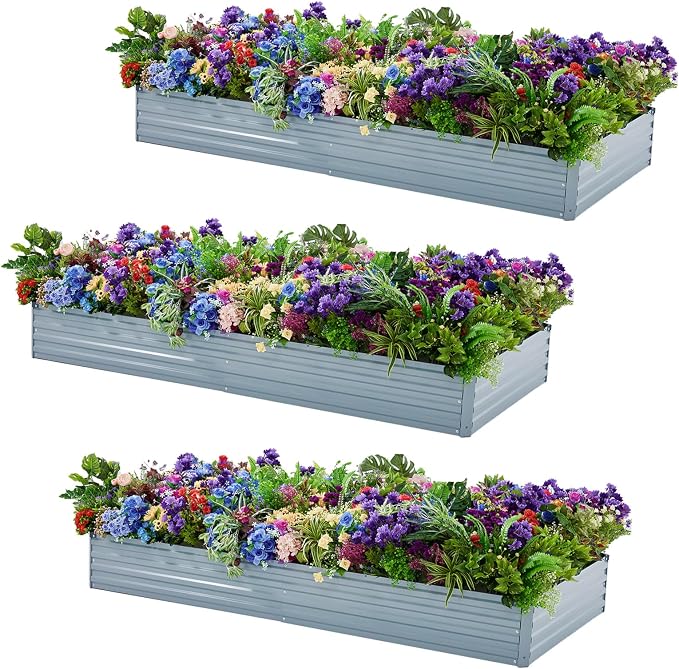 3 Pack 6x3x1FT Galvanized Raised Garden Bed Kit, Outdoor Metal Planter Box by Meberam